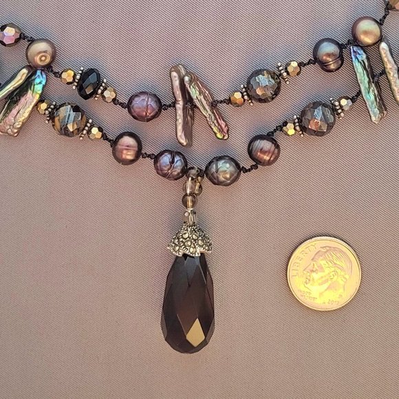 Sterling Silver Fresh Water Pearls with Crystal Necklace - Picture 3 of 5